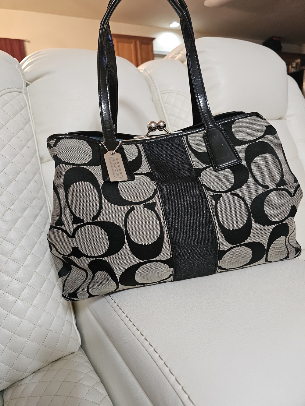 Coach Black and Taupe Signature Canvas Tote